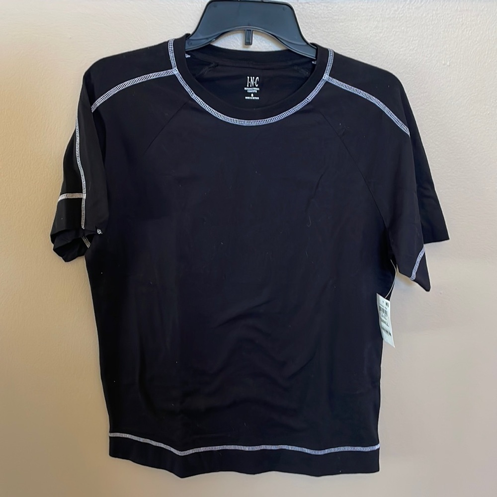 INC MENS BLACK CASUAL TEE shirt shirt sleeve / white reverse stitching accents S